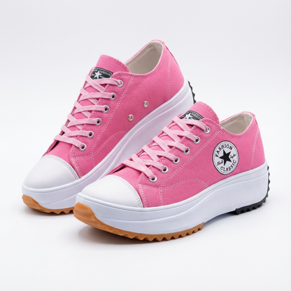 Zapatillas Plataforma Mujer Lona Casual Cordones Suela Dentada