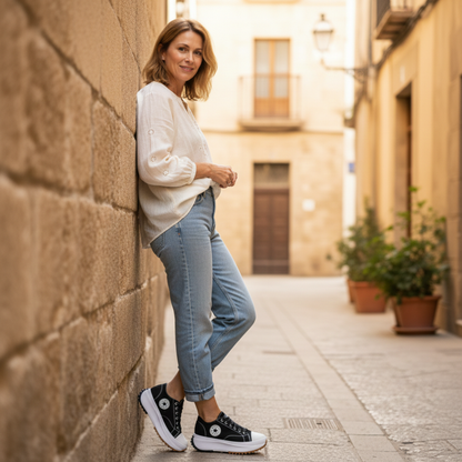 Zapatillas Plataforma Mujer Lona Casual Cordones Suela Dentada