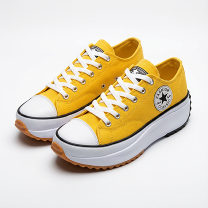 Zapatillas Plataforma Mujer Lona Casual Cordones Suela Dentada