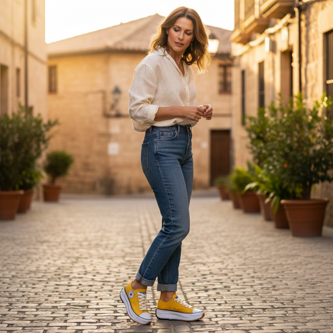 Zapatillas Plataforma Mujer Lona Casual Cordones Suela Dentada
