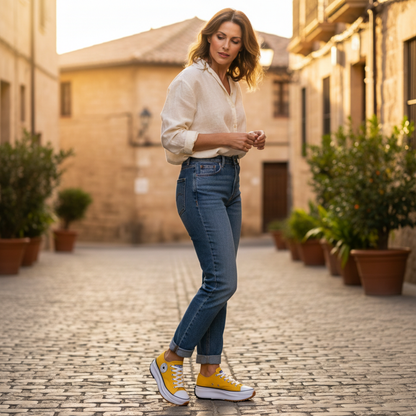 Zapatillas Plataforma Mujer Lona Casual Cordones Suela Dentada