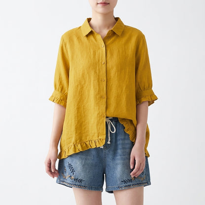 Blusa Mujer Holgada Volantes Manga Corta