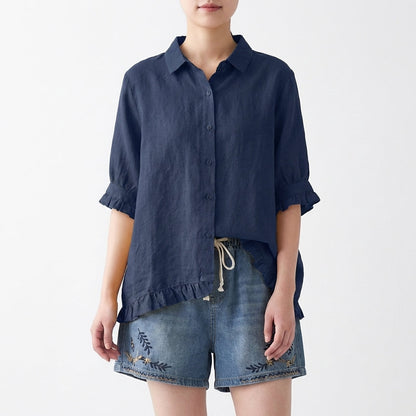 Blusa Mujer Holgada Volantes Manga Corta