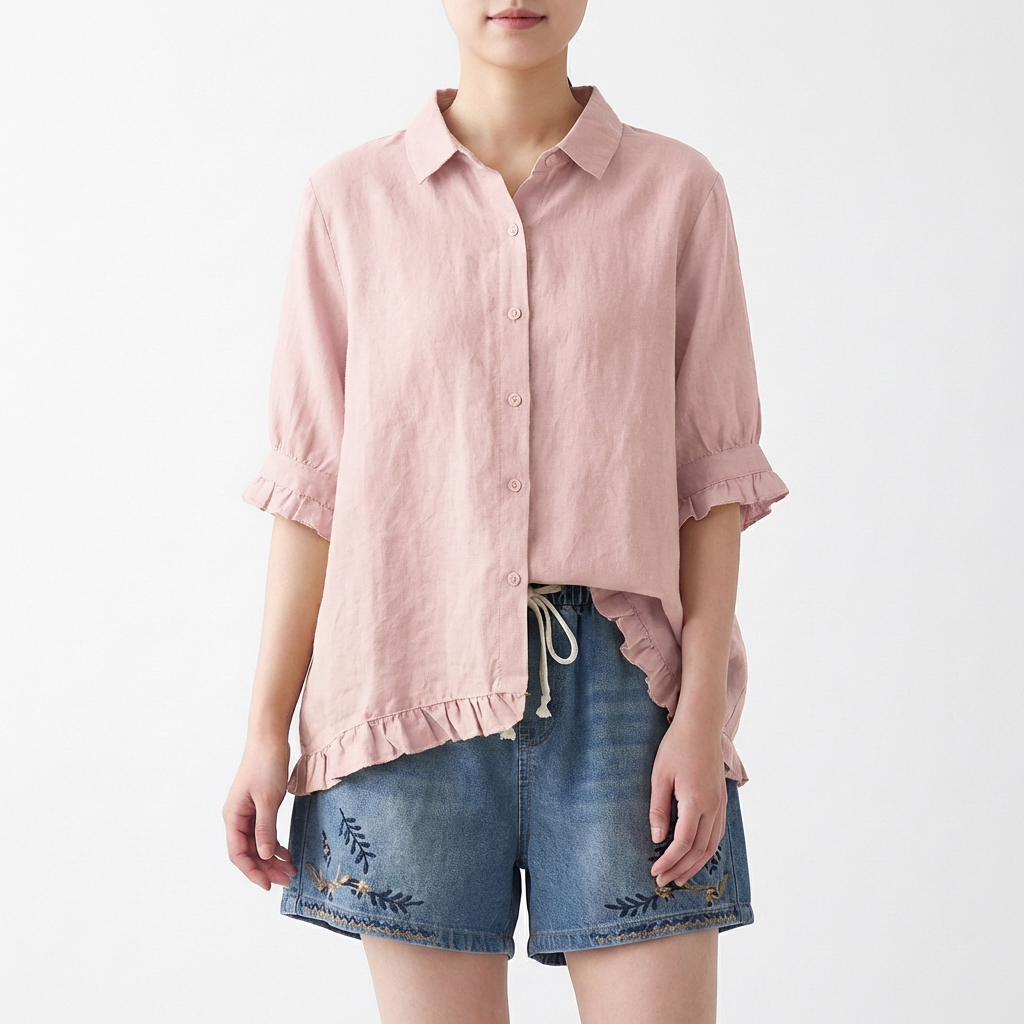 Blusa Mujer Holgada Volantes Manga Corta