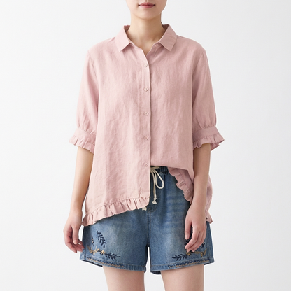 Blusa Mujer Holgada Volantes Manga Corta