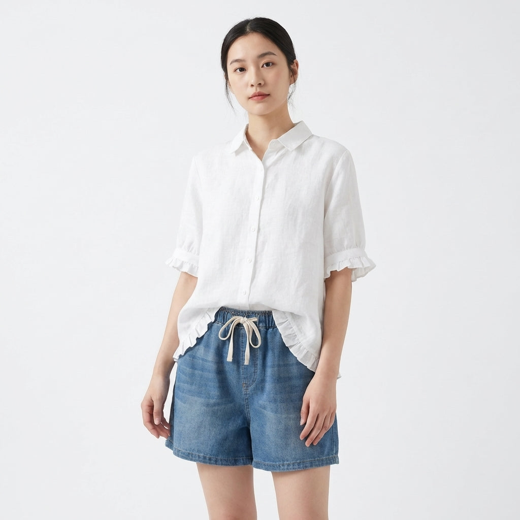 Blusa Mujer Holgada Volantes Manga Corta - Mavetta
