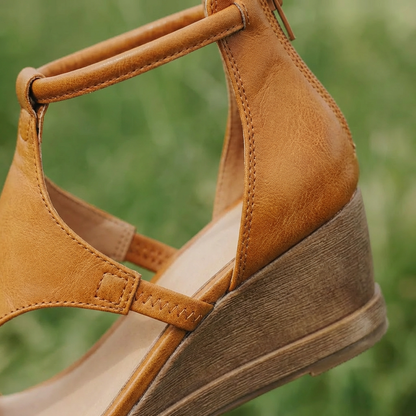 Sandalias Cuña Mujer Tira al Tobillo Puntera Abierta Casual