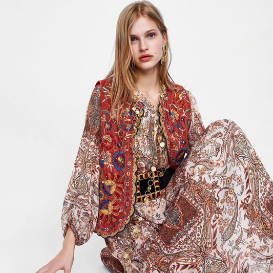 Chaleco Mujer Estampado Floral Bohemio Abierto Verano - Mavetta