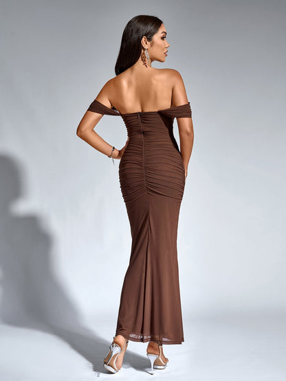 Vestido Largo Mujer Fiesta Hombros Descubiertos Elegante