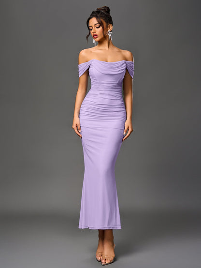 Vestido Largo Mujer Fiesta Hombros Descubiertos Elegante