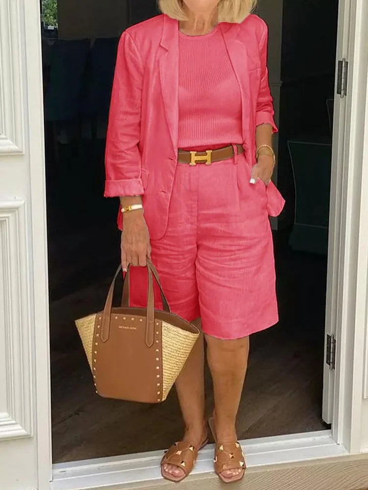 Conjunto Mujer Blazer y Bermudas Verano Ajuste Casual