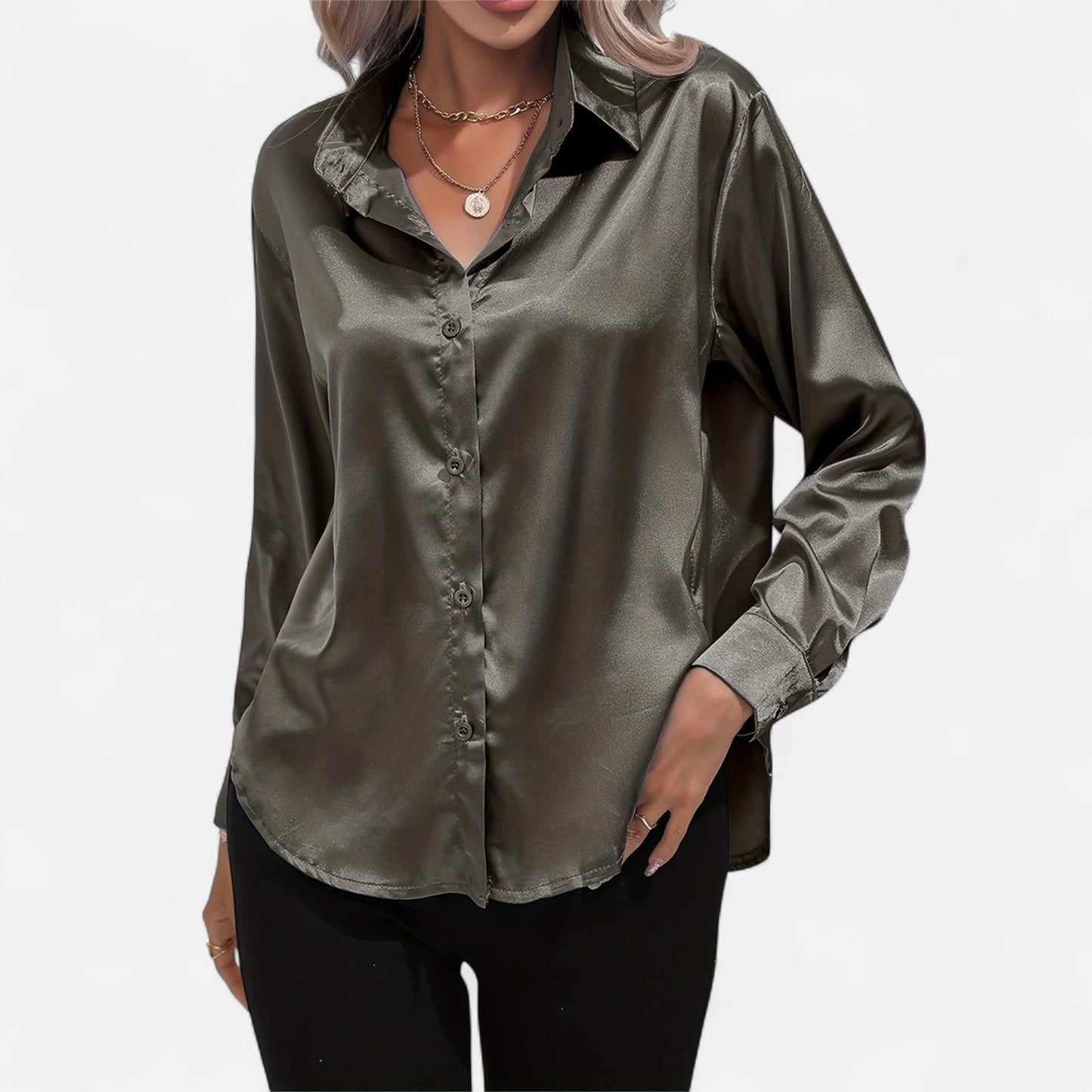 Blusa Mujer de Satén Elegante Ajuste Clásico