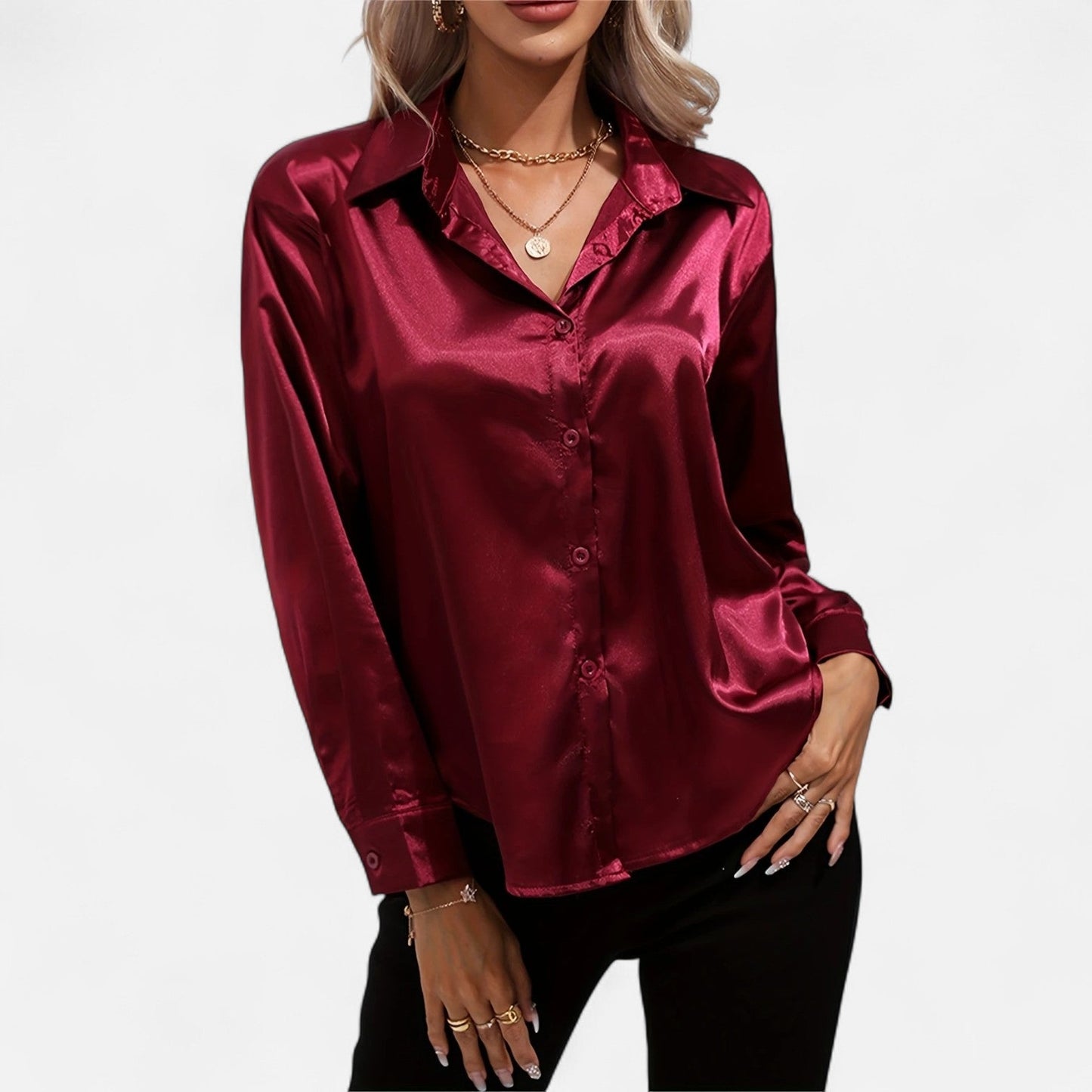 Blusa Mujer de Satén Elegante Ajuste Clásico