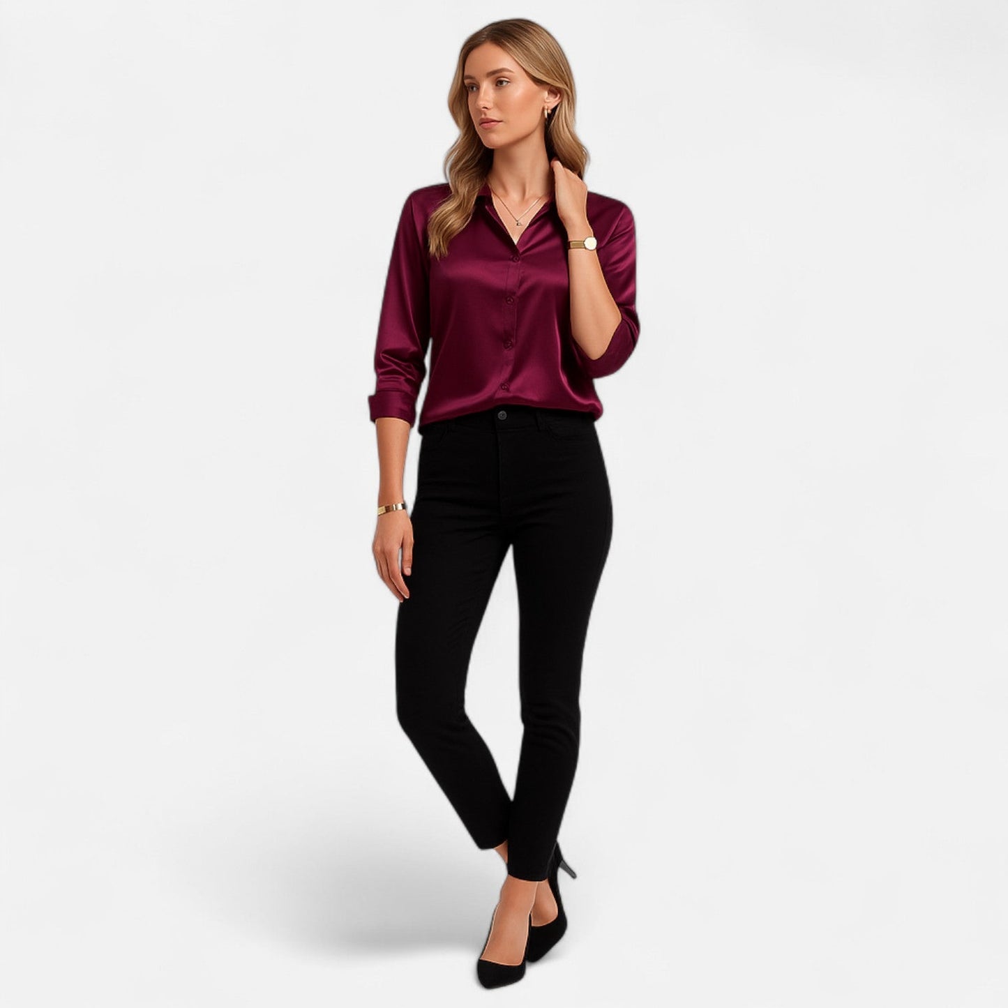 Blusa Mujer de Satén Elegante Ajuste Clásico