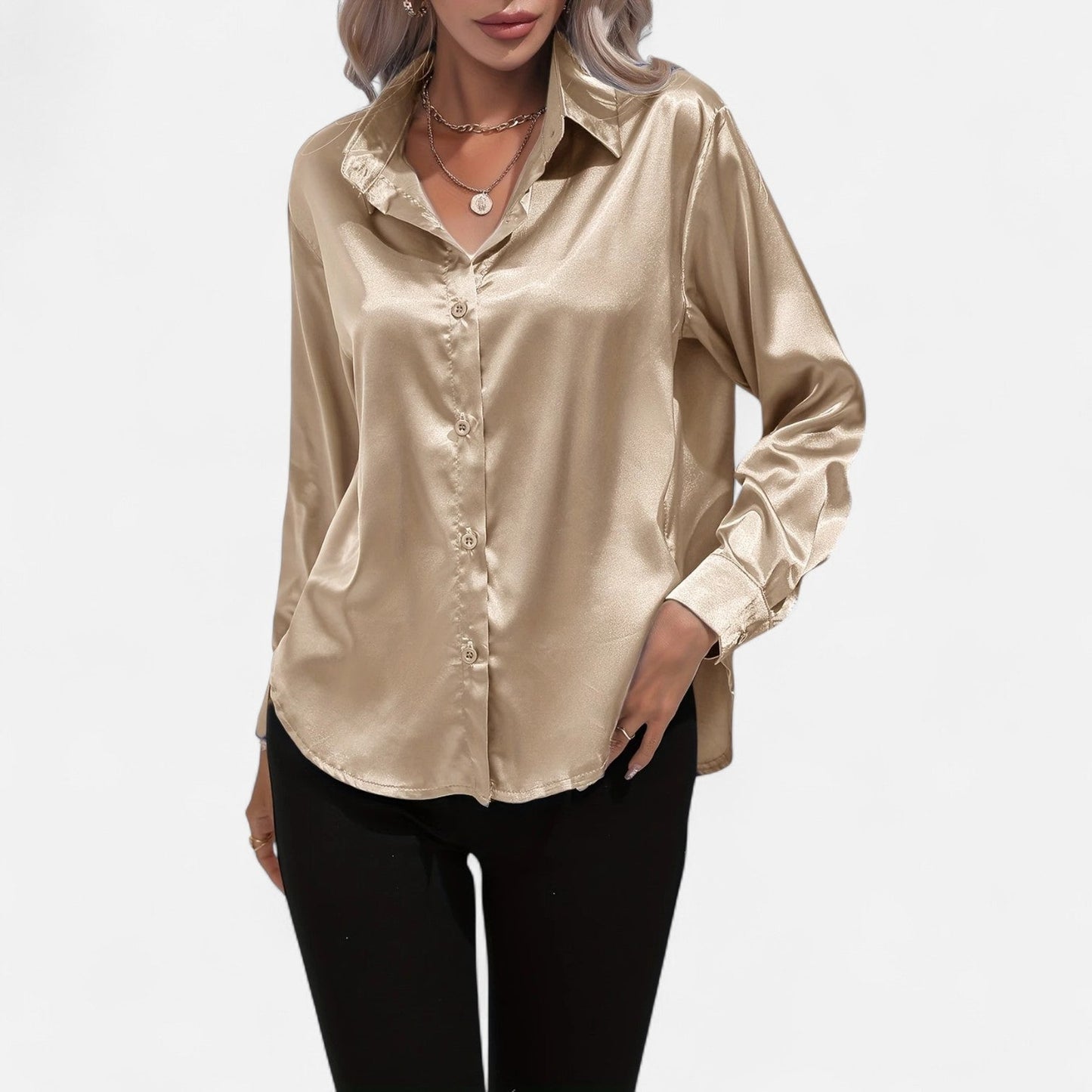 Blusa Mujer de Satén Elegante Ajuste Clásico