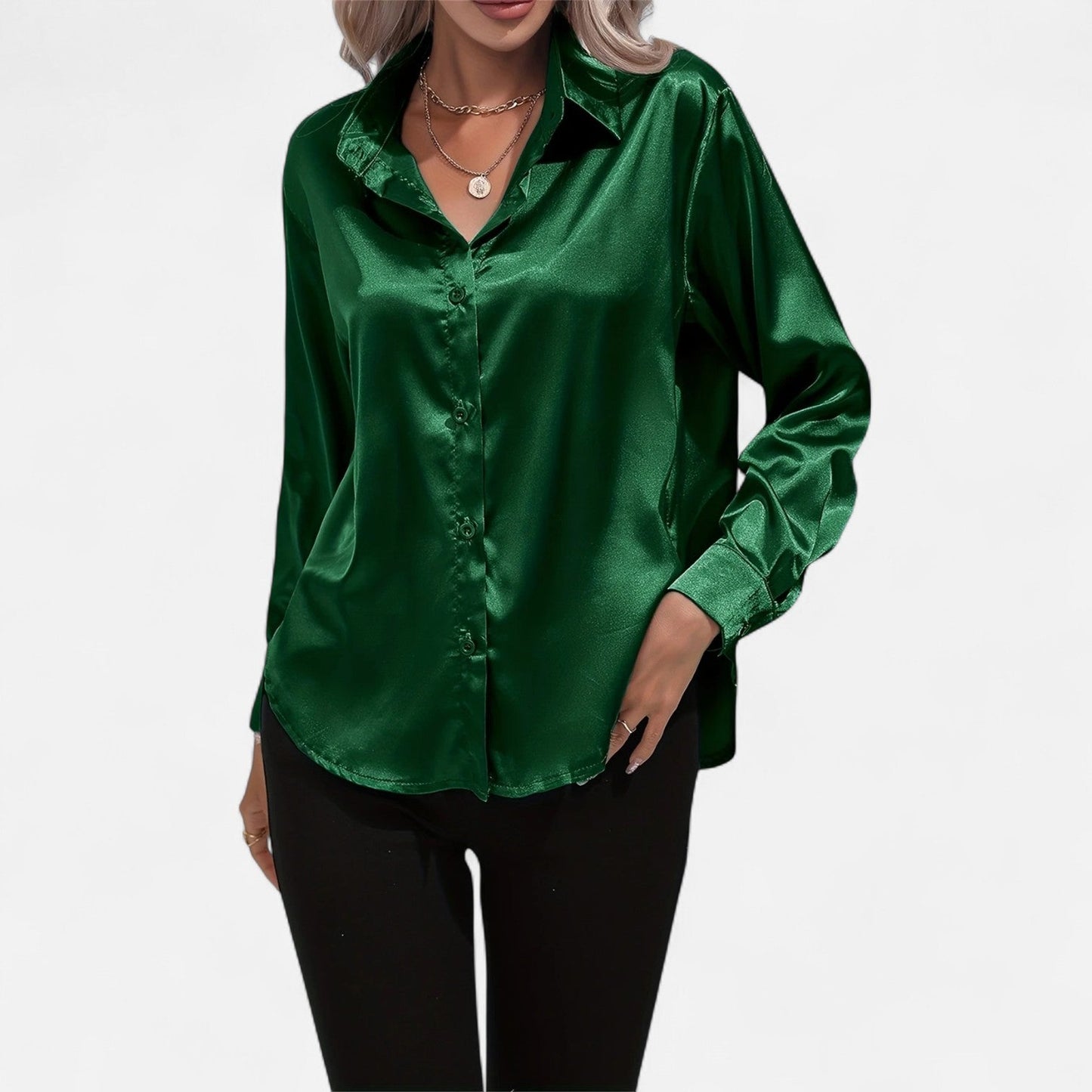 Blusa Mujer de Satén Elegante Ajuste Clásico