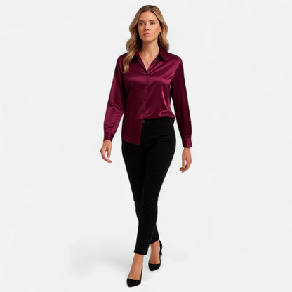 Blusa Mujer de Satén Elegante Ajuste Clásico