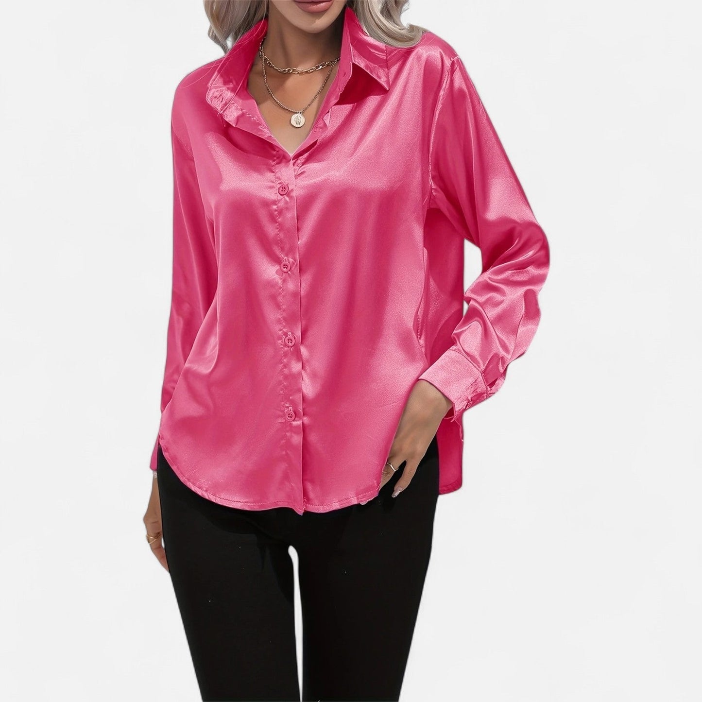 Blusa Mujer de Satén Elegante Ajuste Clásico