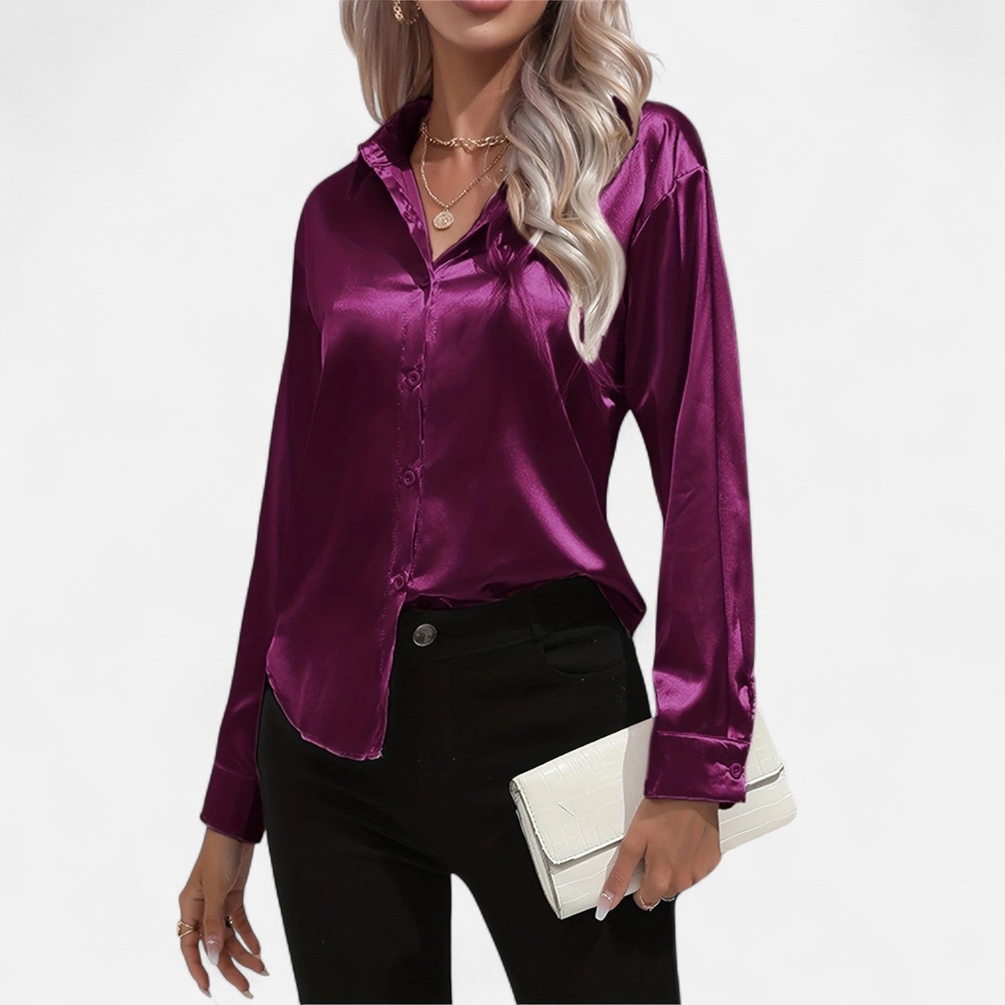 Blusa Mujer de Satén Elegante Ajuste Clásico