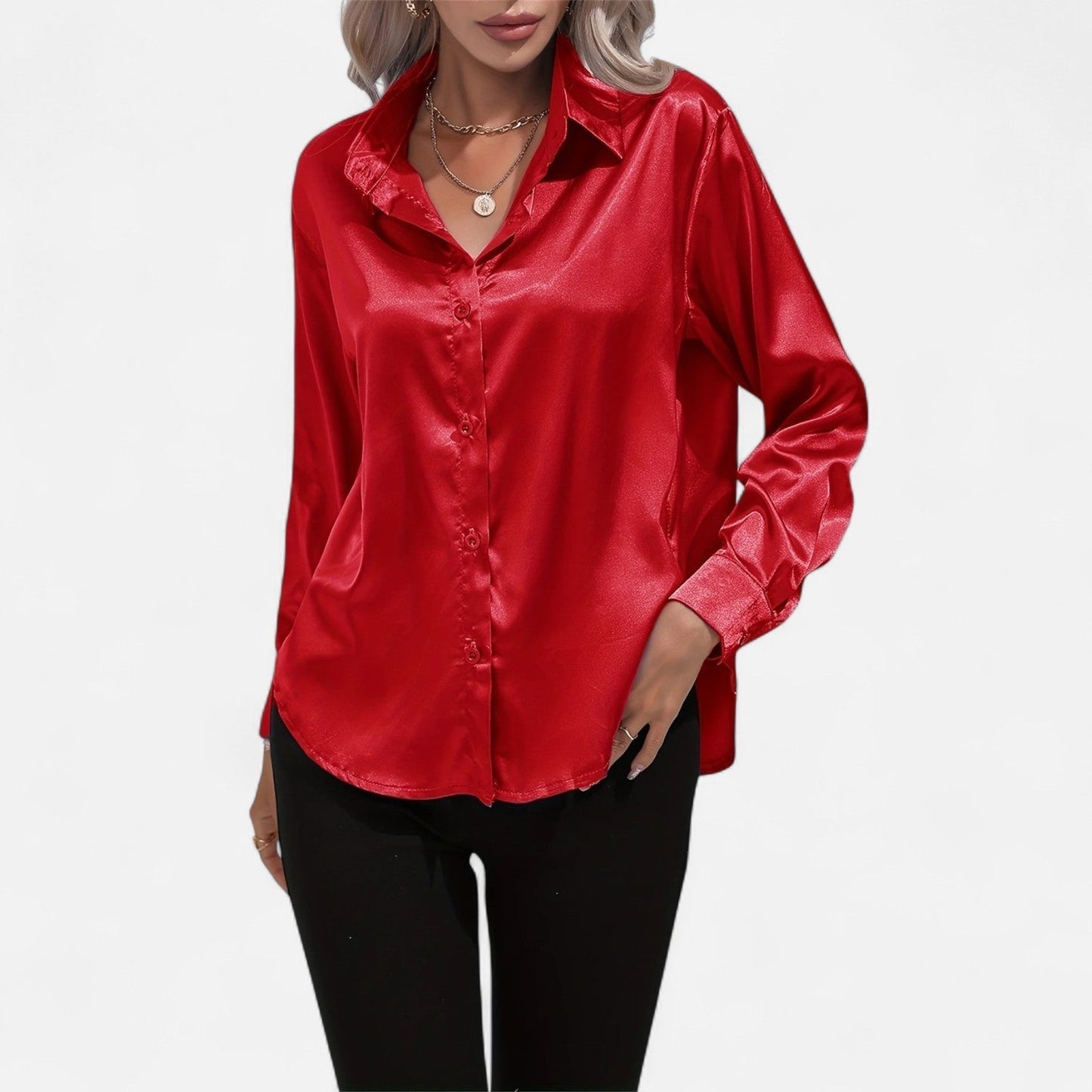 Blusa Mujer de Satén Elegante Ajuste Clásico