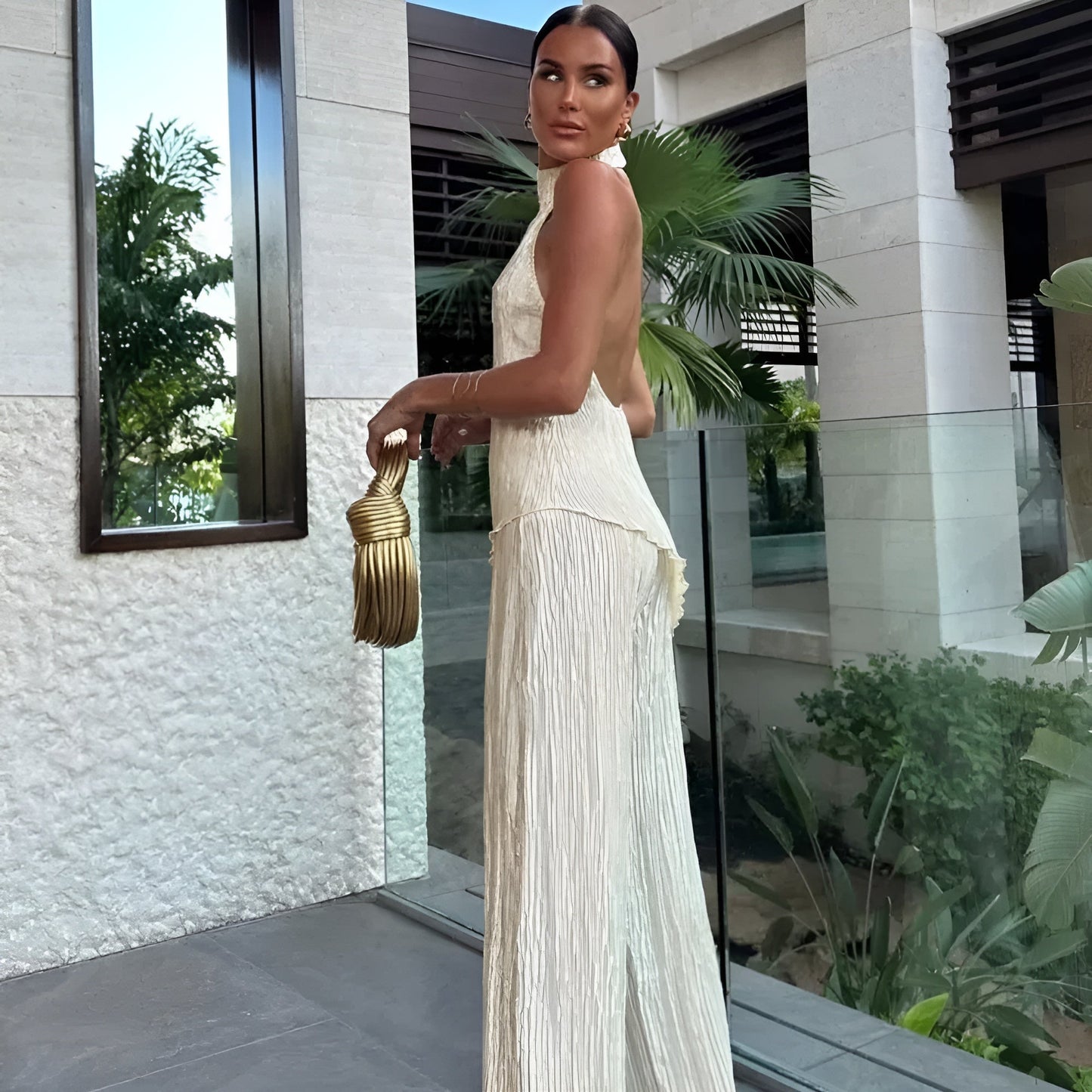 Mono Mujer Plisado Fiesta Ajuste Elegante