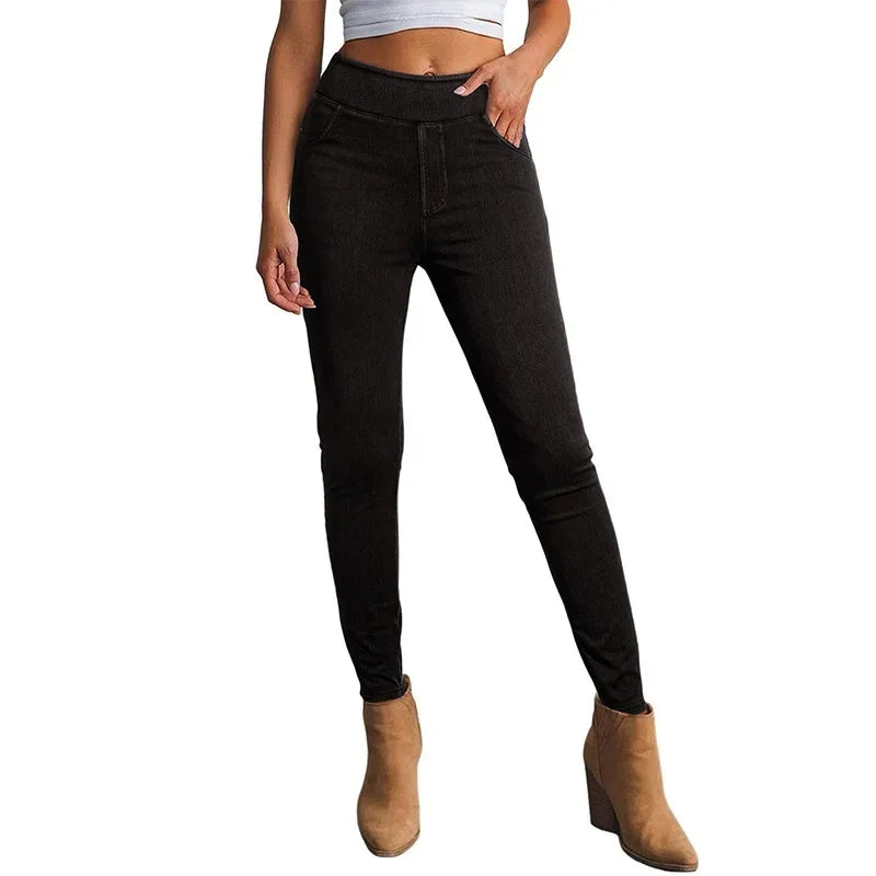 Pantalones Mujer de Tiro Alto y Tejido Elástico