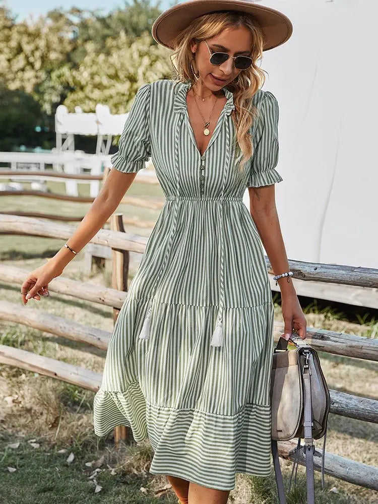 Vestido Mujer Elegante Cuello en V Ajuste Clásico