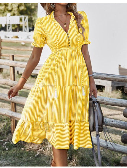Vestido Mujer Elegante Cuello en V Ajuste Clásico