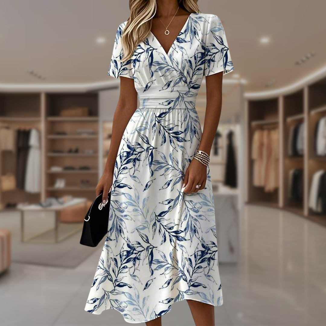 Vestido Floral Mujer con Cintura Elástica Ajuste Elegante