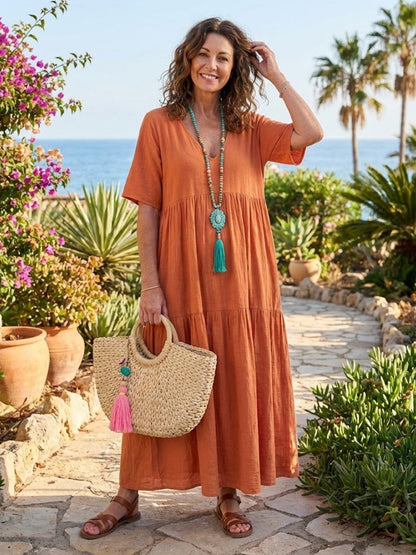 Isabella | Vestido Largo Bohemio de Cuello en V para Mujer, Ideal para Verano 2