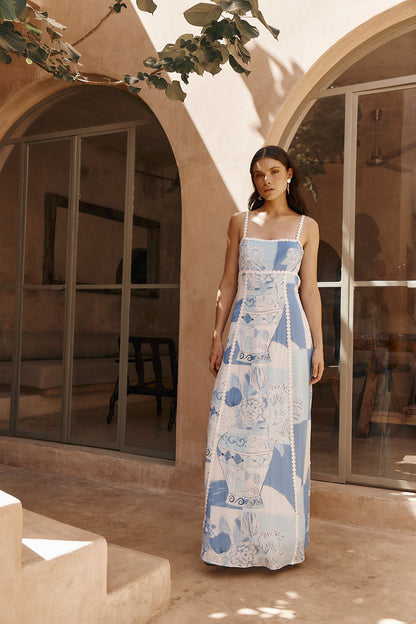 Vestido Largo Mujer de Tela Mediterránea Estilo Elegante