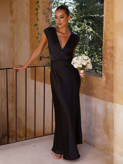 Vestido Largo Mujer de Satén Elegante Ajuste Fluido