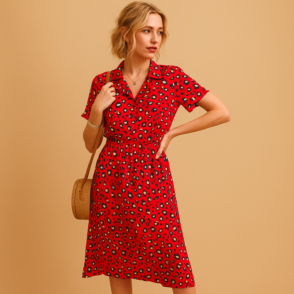 Vestido midi mujer de verano con estampado de lunares - Mavetta