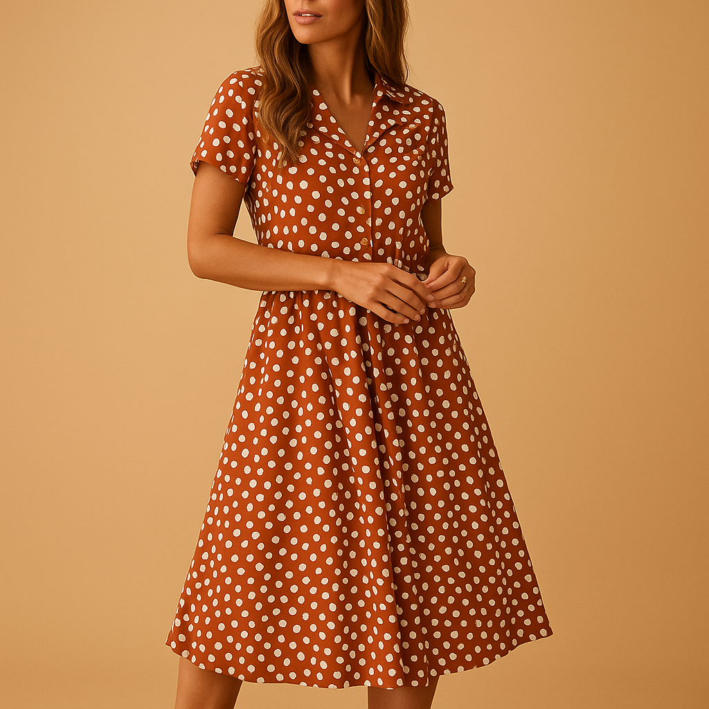 Vestido midi mujer de verano con estampado de lunares