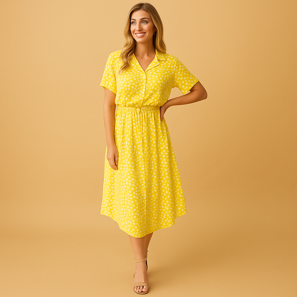 Vestido midi mujer de verano con estampado de lunares