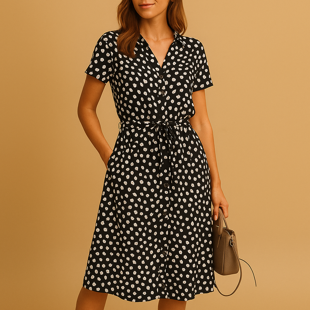 Vestido midi mujer de verano con estampado de lunares