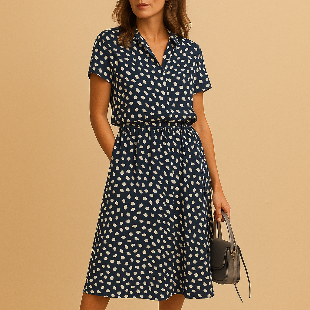 Vestido midi mujer de verano con estampado de lunares