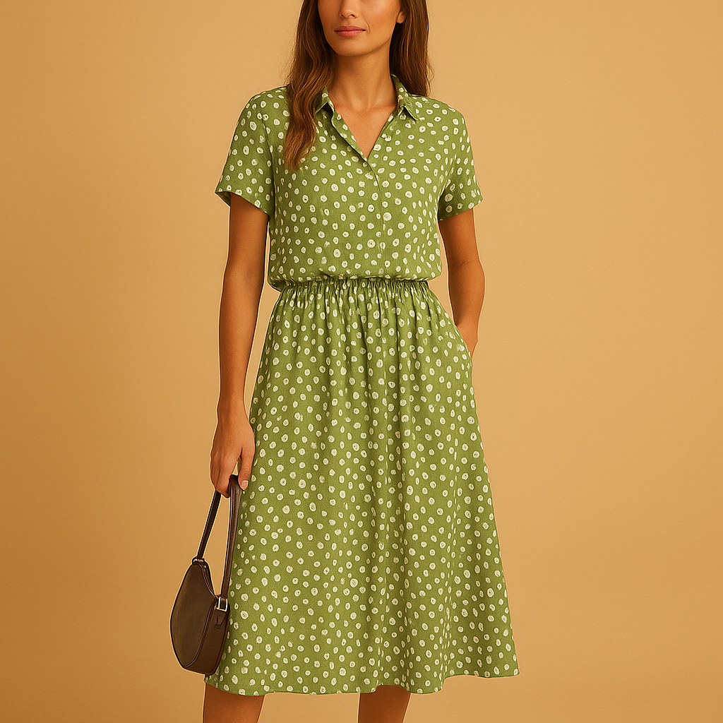 Vestido midi mujer de verano con estampado de lunares