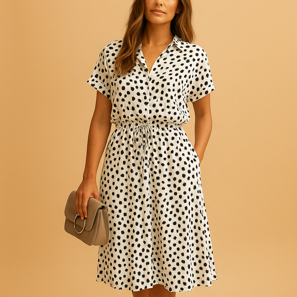 Vestido midi mujer de verano con estampado de lunares