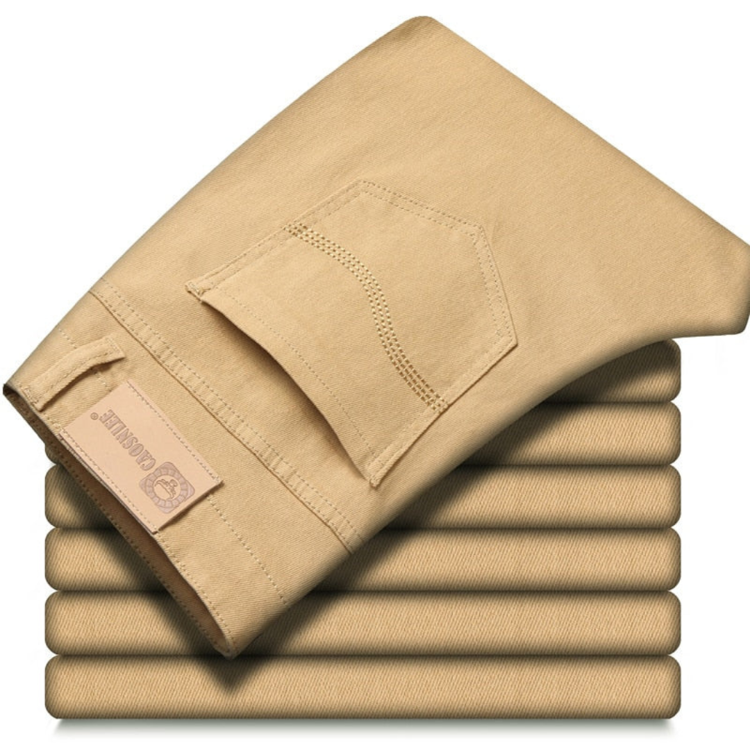 Pantalones Chinos Hombre Algodón Corte Recto Trabillas Bolsillos