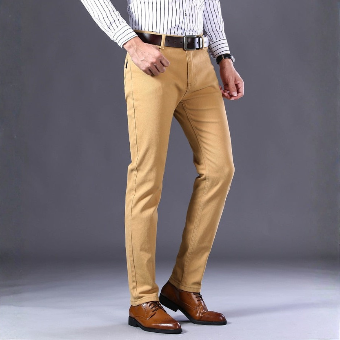 Pantalones Chinos Hombre Algodón Corte Recto Trabillas Bolsillos