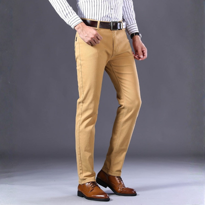 Pantalones Chinos Hombre Algodón Corte Recto Trabillas Bolsillos