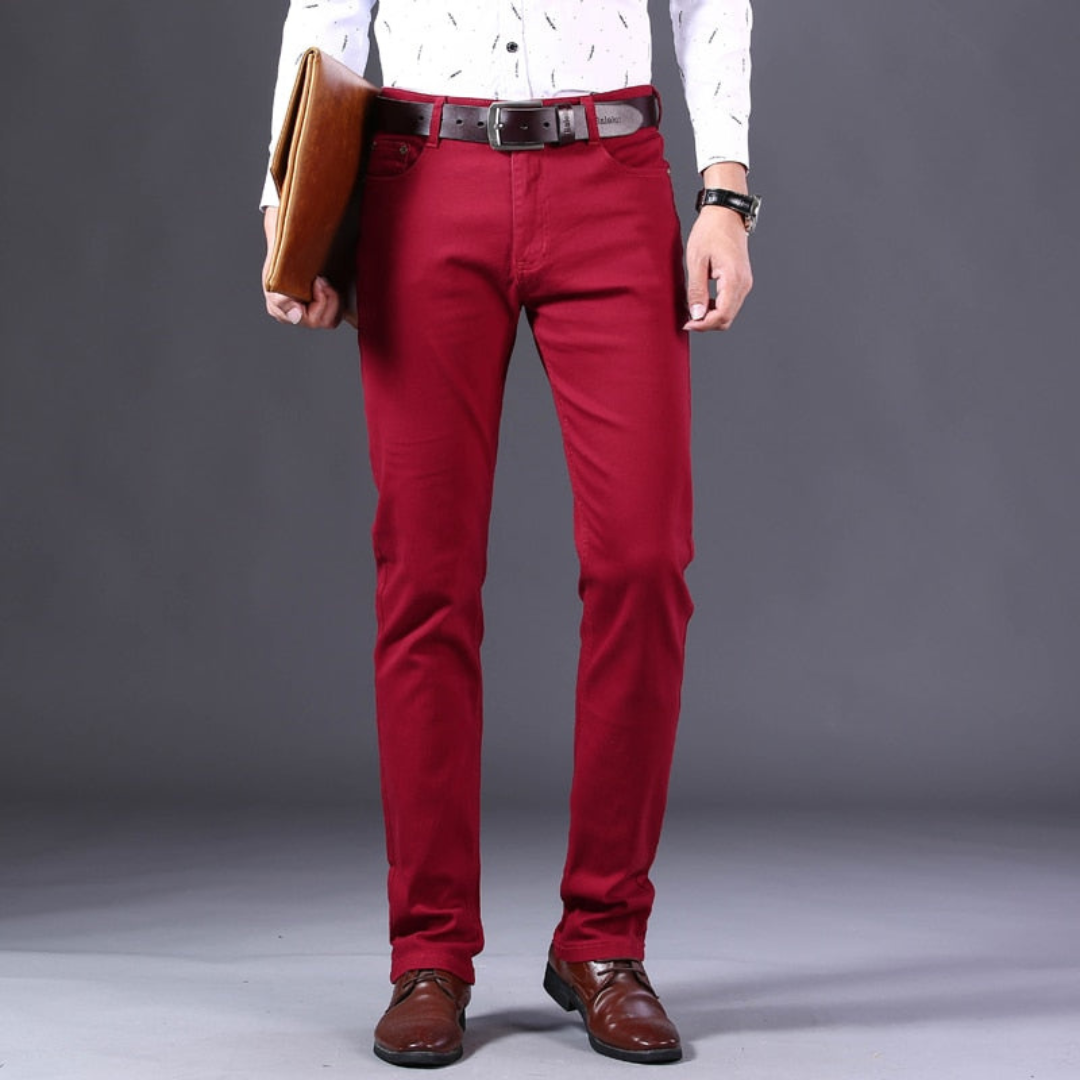 Pantalones Chinos Hombre Algodón Corte Recto Trabillas Bolsillos