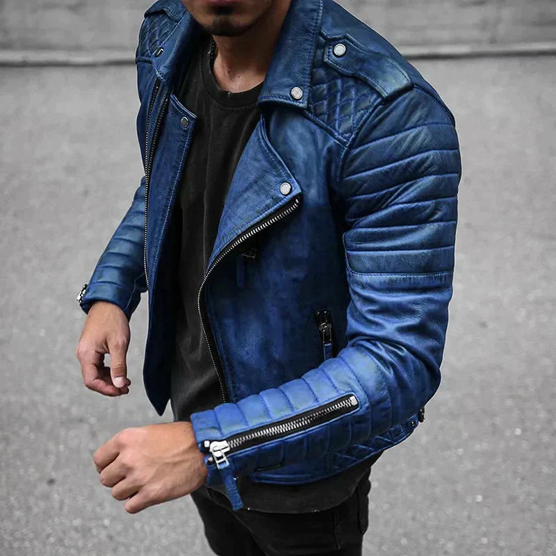 Chaqueta Biker Hombre de Cuero Ajuste Slim