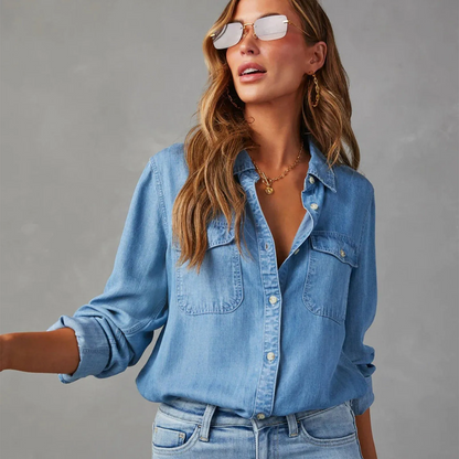 Camisa mujer con bolsillos funcionales y cierre de botones