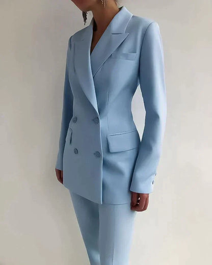 Traje Mujer Blazer Cruzada y Pantalón Estampado Ajustado