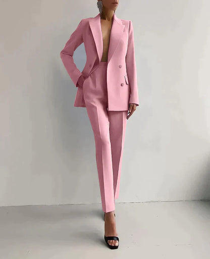Traje Mujer Blazer Cruzada y Pantalón Estampado Ajustado