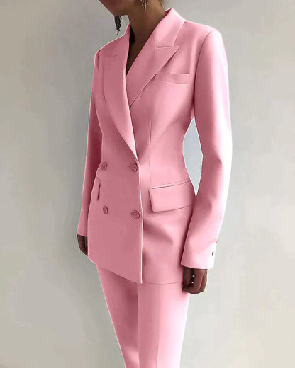 Traje Mujer Blazer Cruzada y Pantalón Estampado Ajustado