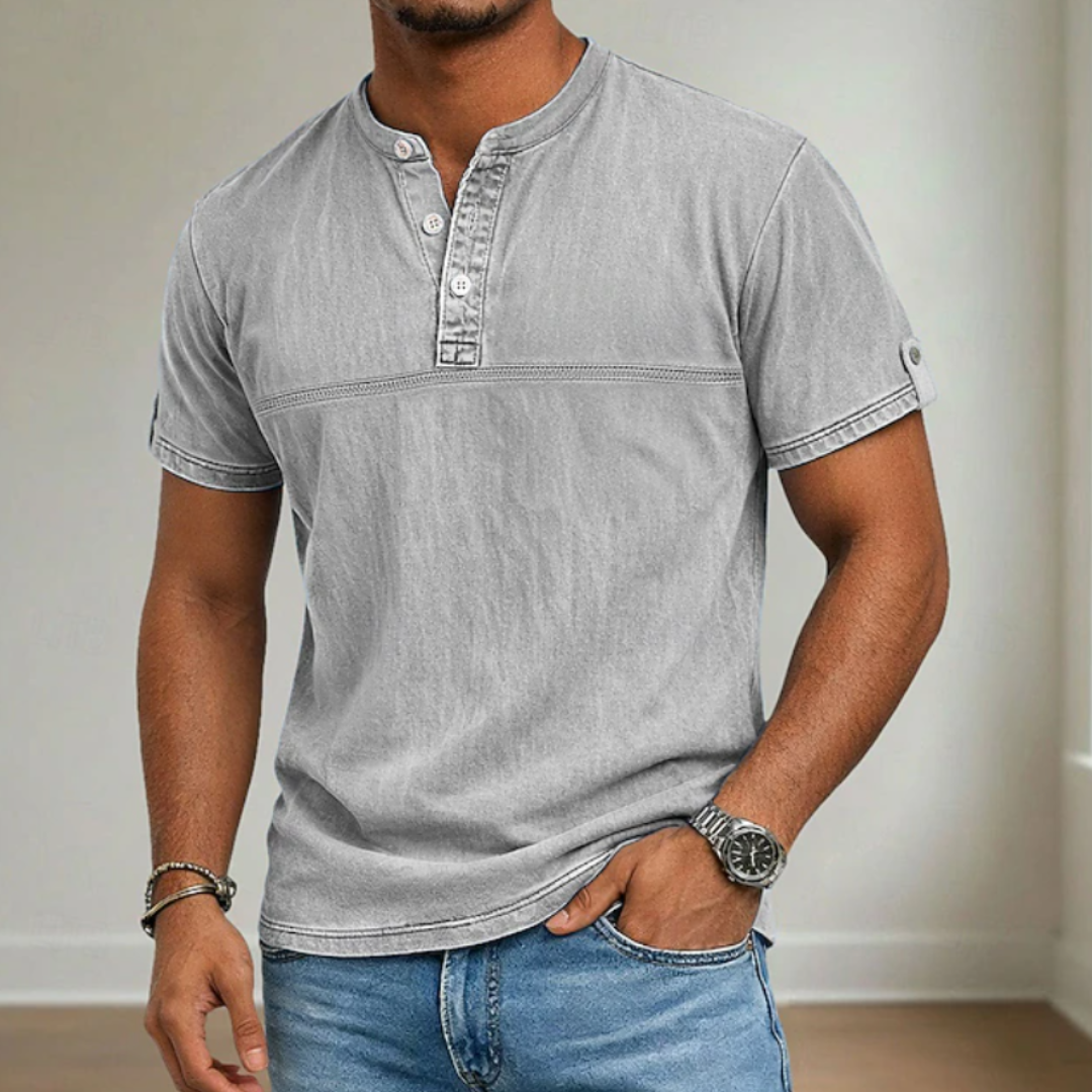 Camisa Hombre Casual Manga Corta Cuello Mao Ligera