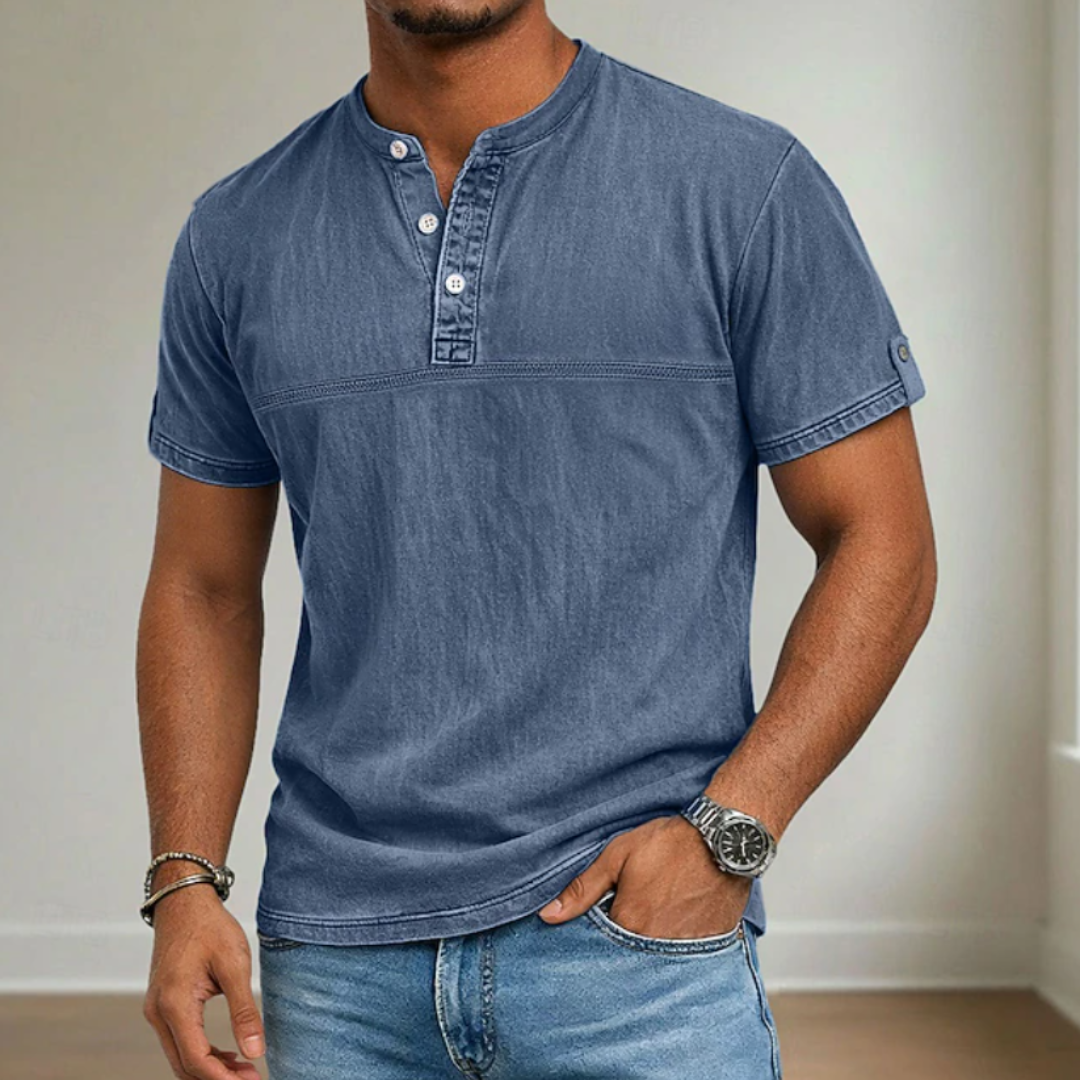 Camisa Hombre Casual Manga Corta Cuello Mao Ligera